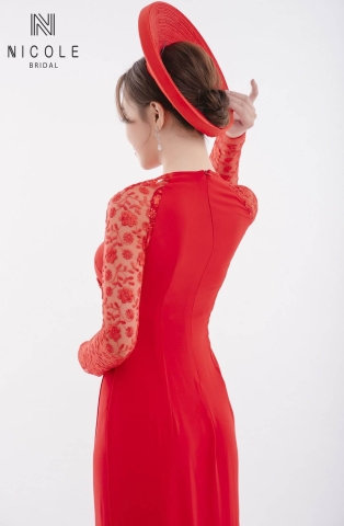 Áo dài cưới màu đỏ mã DDOF78