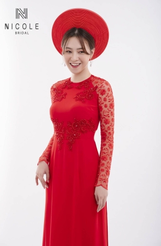 Áo dài cưới màu đỏ mã DDOF78