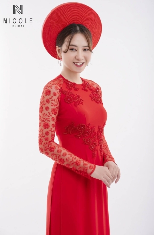 Áo dài cưới màu đỏ mã DDOF78