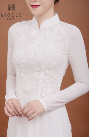 Áo dài cưới màu trắng mã DDTRF76
