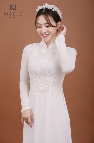 Áo dài cưới màu trắng mã DDTRF76