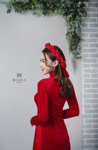 ÁO DÀI CƯỚI NHUNG ĐỎ DDDOF83