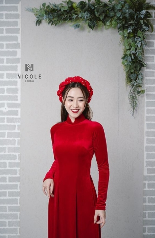 ÁO DÀI CƯỚI NHUNG ĐỎ DDDOF83