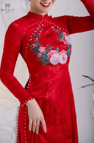 ÁO DÀI CƯỚI ĐỎ GẤM DDDOF86