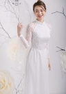 ÁO DÀI CƯỚI TRẮNG GẤM DDTRF93