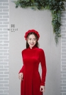 ÁO DÀI CƯỚI NHUNG ĐỎ DDDOF83
