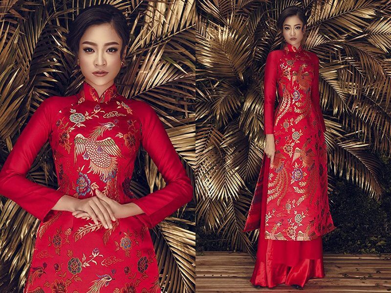áo dài cưới gấm