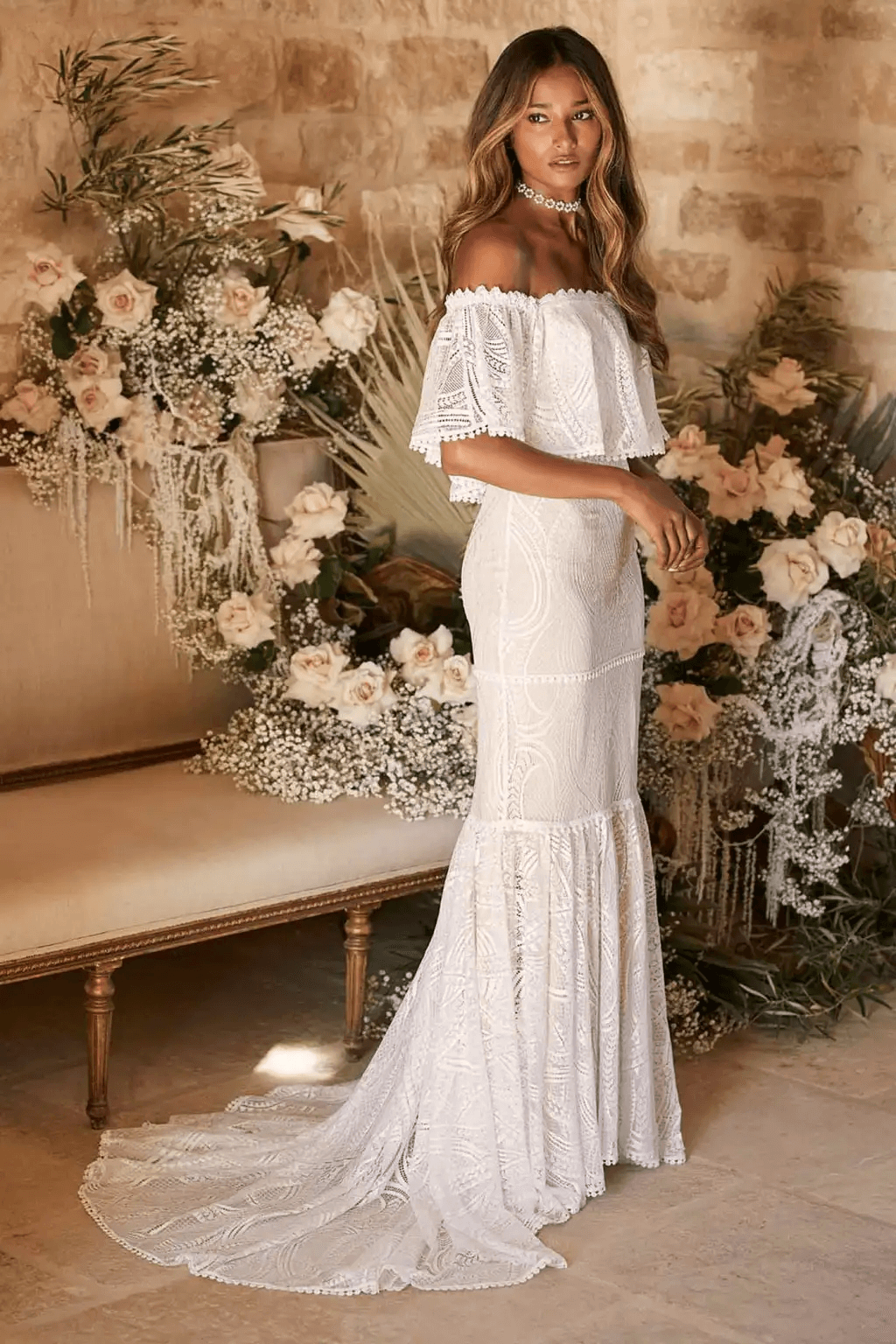 boho wedding party dresses dress: Romantic beauty for the wedding backless design cat_halloqween! ELODIE DARK CHOC SLEEVED Choose your set:Dress and Gloves
