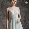 váy cưới xanh lơ chữ a