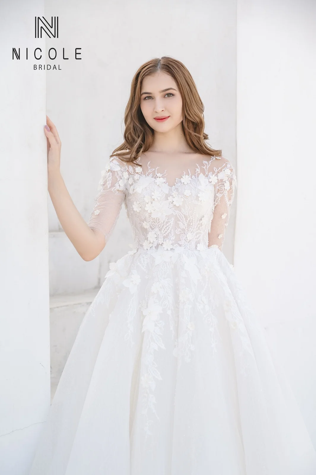 SKY Bridal Váy cưới, váy đi tiệc trễ vai kết hoa 3D | Lazada.vn