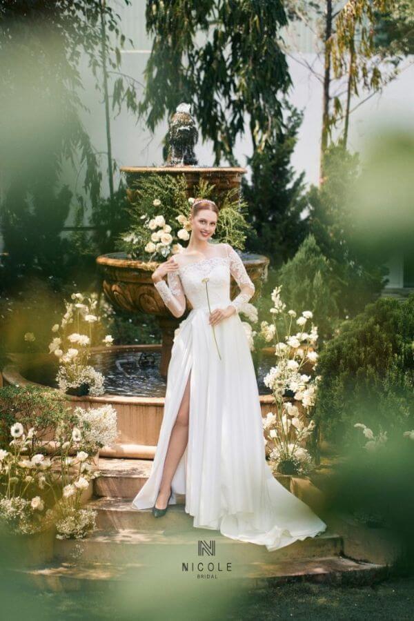 ESTHER long sleeve wedding dress with high quality embroidered lace